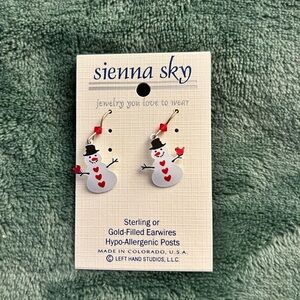 Sienna Sky Festive Snowman Earrings with Red Hearts
